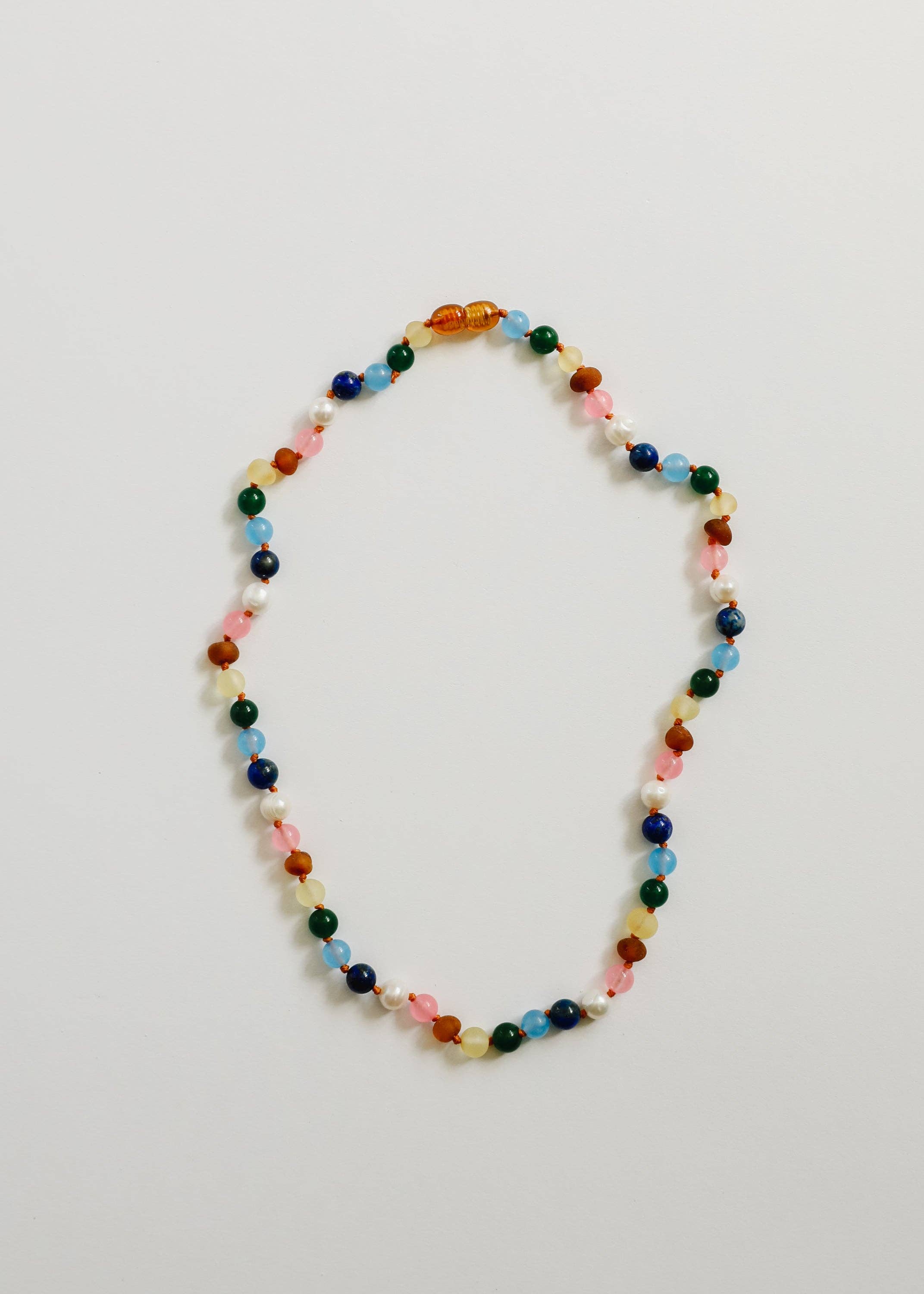 CanyonLeaf - Raw Baltic Amber and Pearl Necklace + Sweet Pink Gemstones