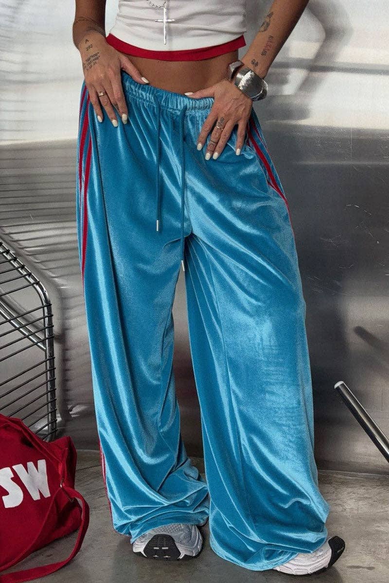 Women's Striped Side Wide-Leg Sweatpants - Blue