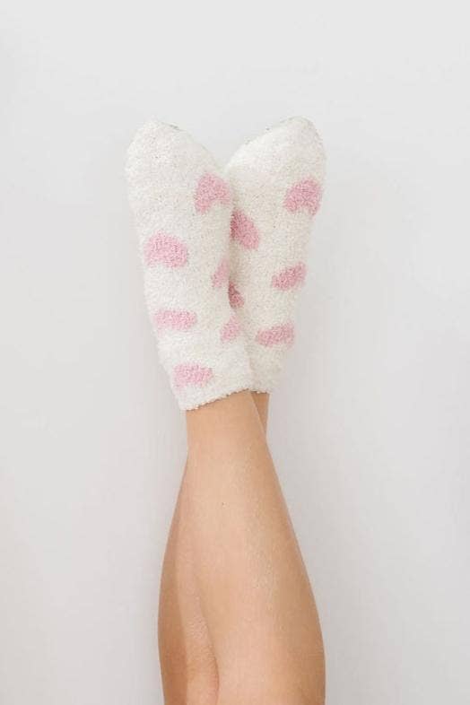 Mila & Rose - Coconut/Light Pink Heart Cozy Socks