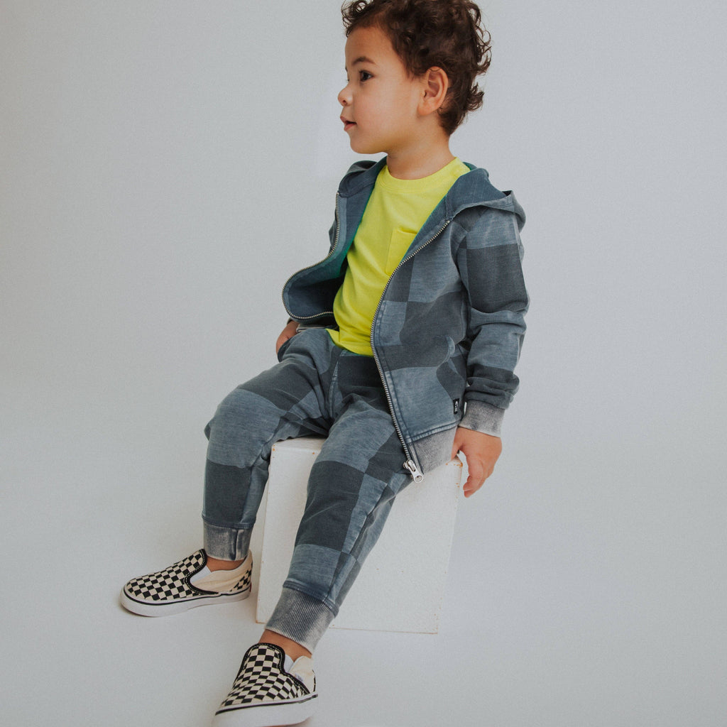 RAGS - Kids Zip Up Hoodie - Blue Denim Check