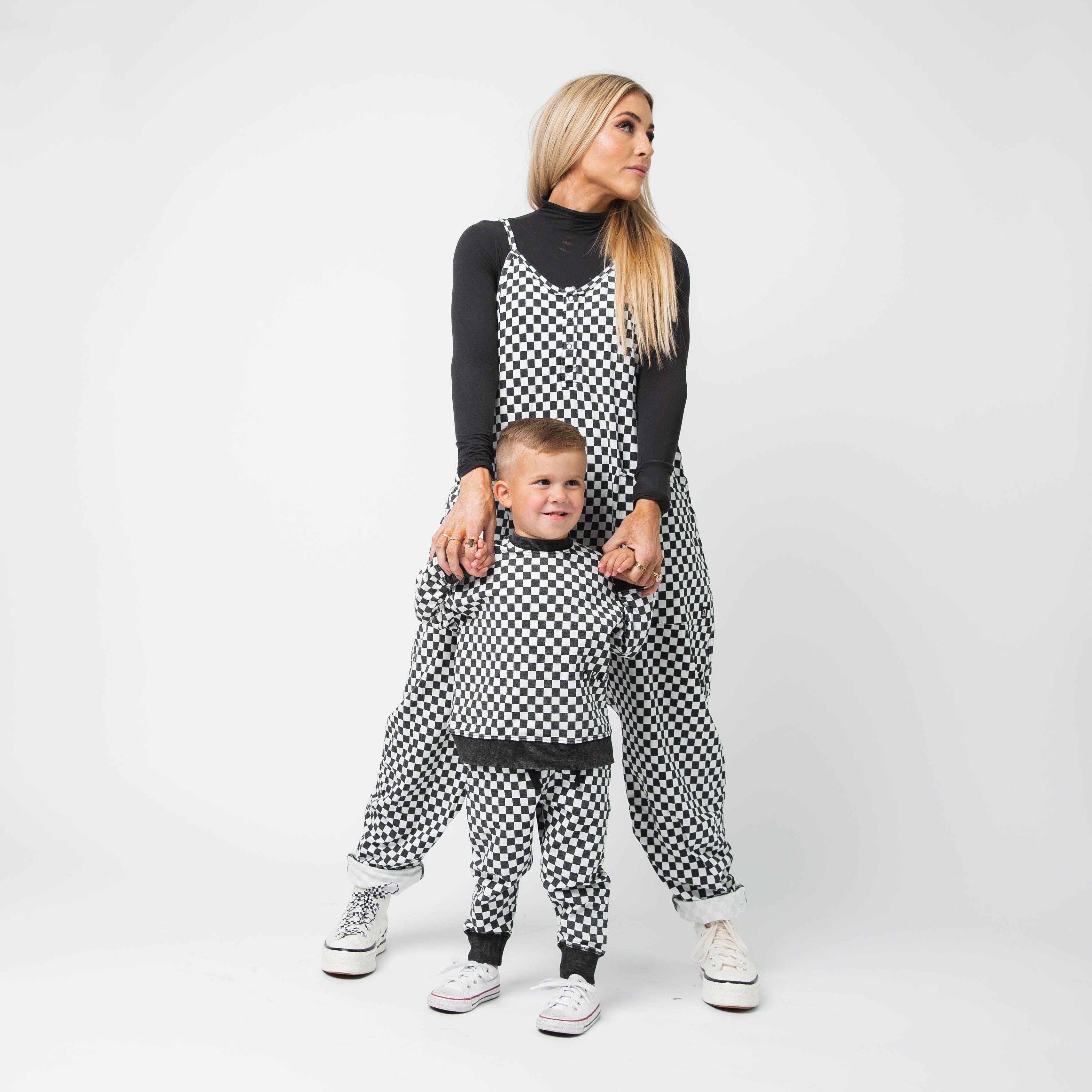 RAGS - Women's Tank Romper - Black & White Mini Check