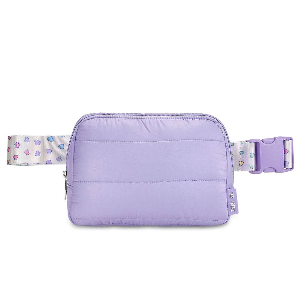 Top Trenz Inc Puffer Belt Bag - Purple w/ Rainbow Heart Strap