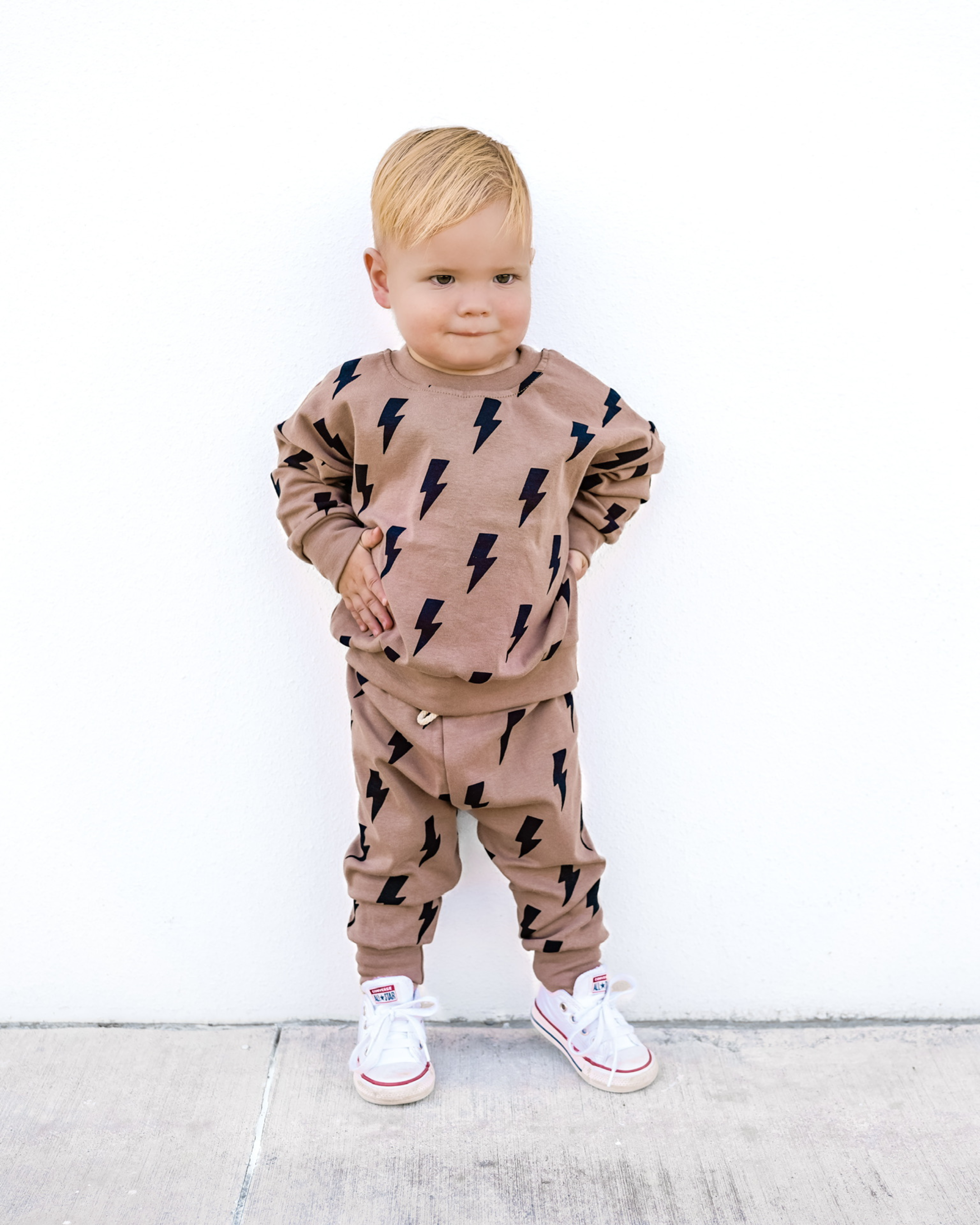 Lucky Panda Kids Jogger Set - Mocha Bolts