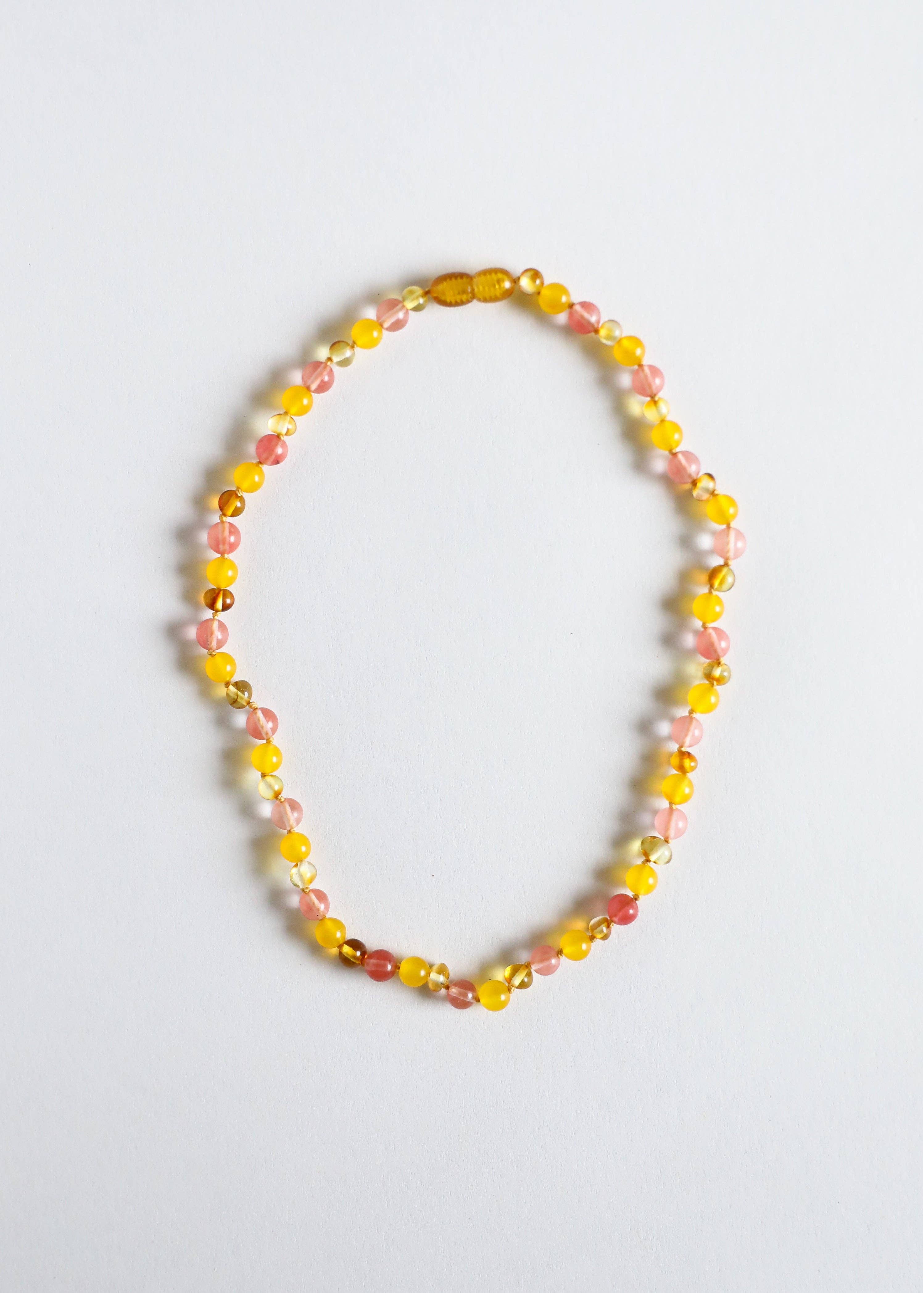 CanyonLeaf - Polished Honey Baltic Amber + Honeysuckle Gemstone Necklace