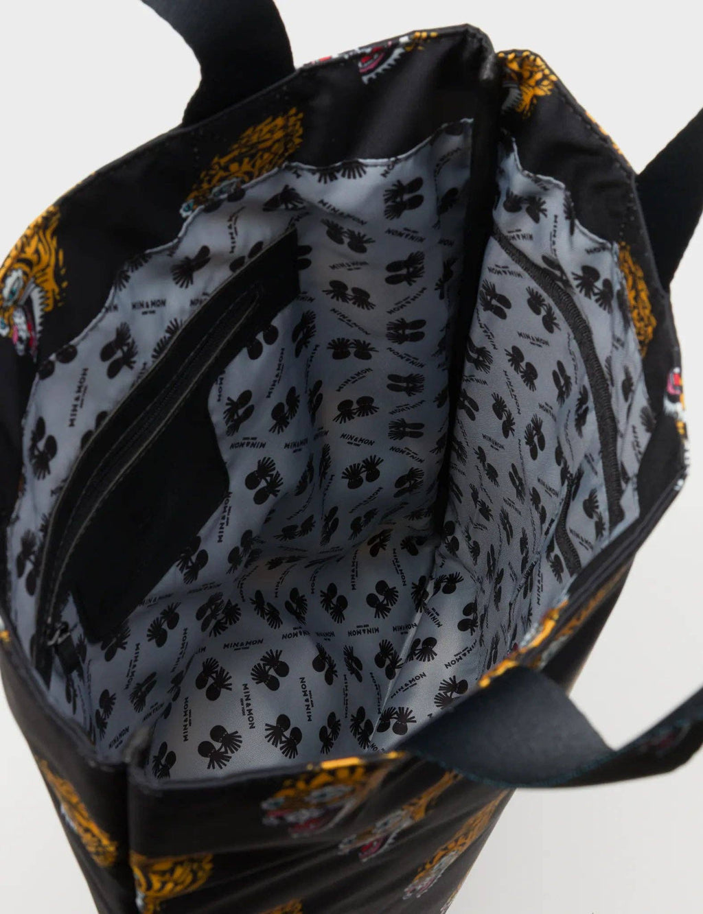 Min & Mon - The Everyday Tote Bag - Black Cyclepet Fabric Blazing Tiger Print