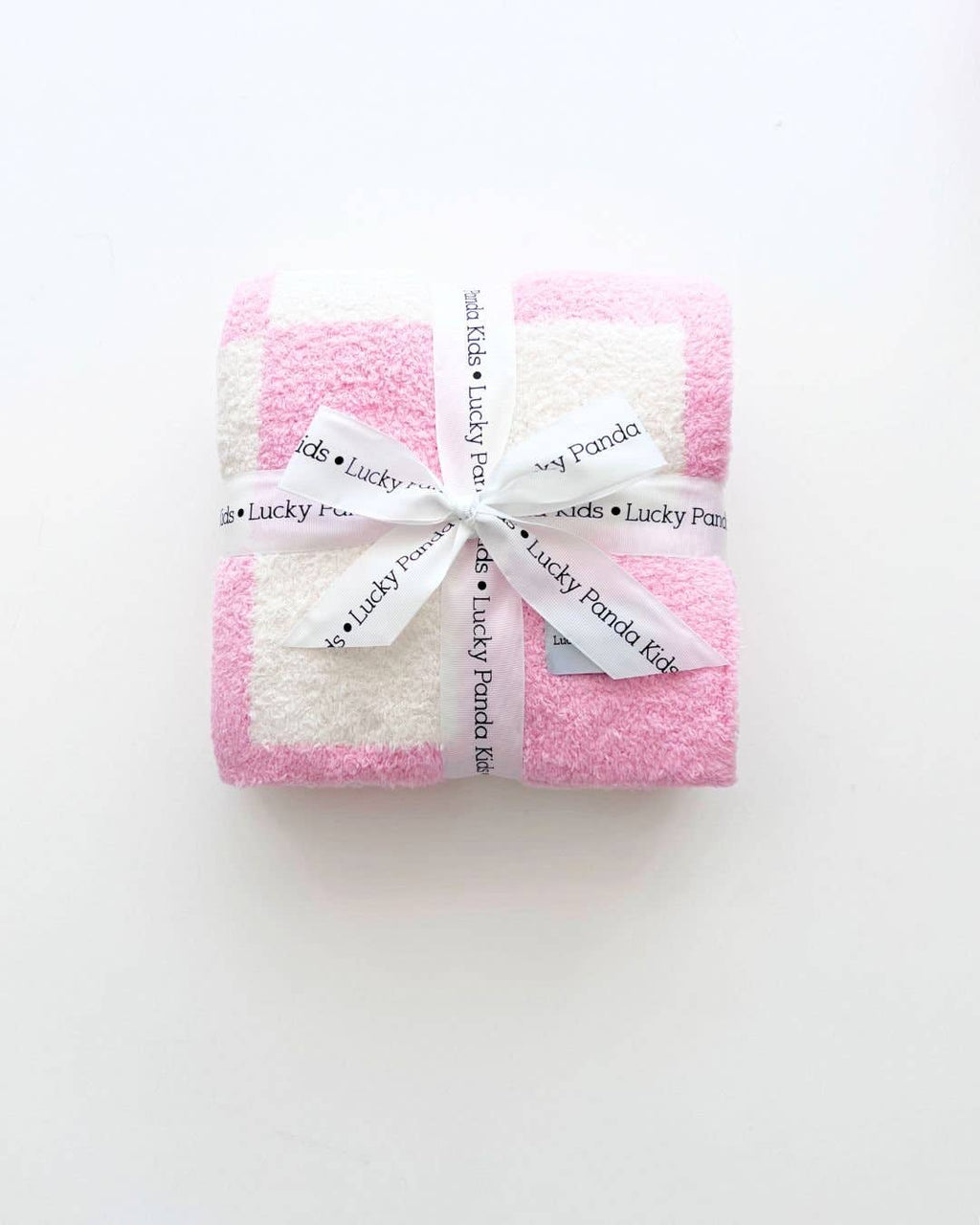 Lucky Panda Kids Baby Blanket - Checkered Plush Pink