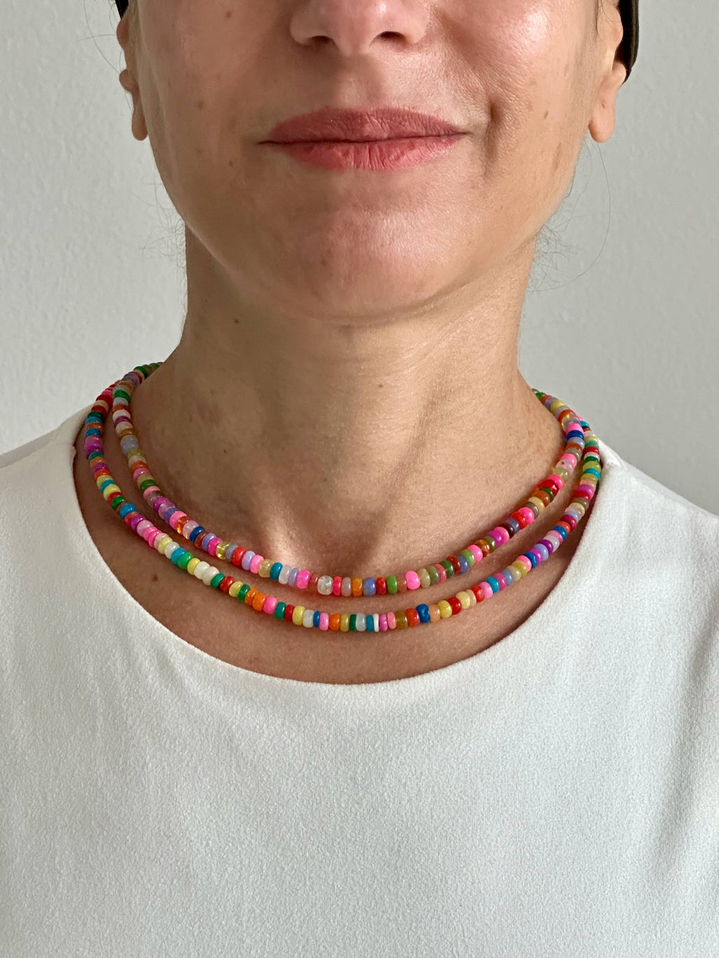 Anokhi Green Handmade Gemstone Necklace - Pink Green Bright Candy Opal