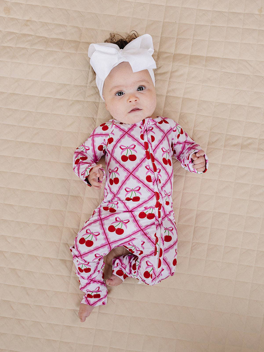 Lucky Panda Kids Bamboo Zip Romper - Cherry Bow
