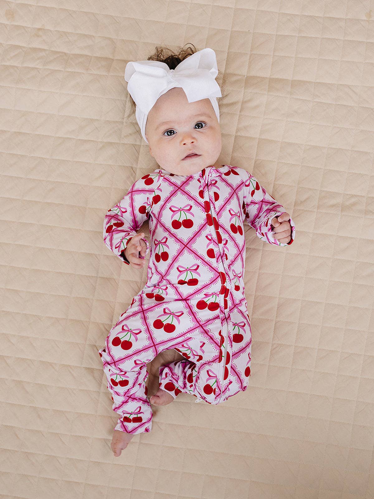 Lucky Panda Kids Bamboo Zip Romper - Cherry Bow