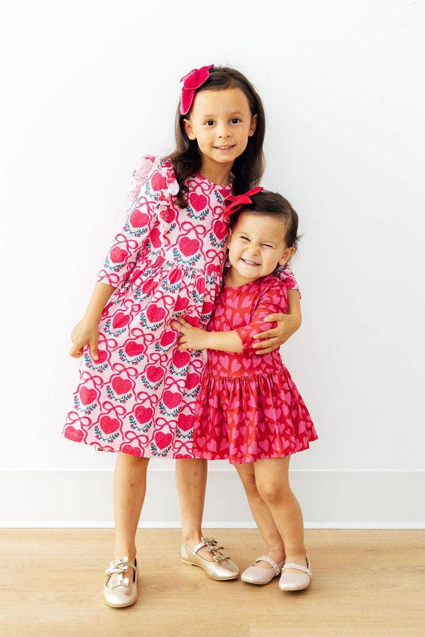 Mila & Rose 3/4 Sleeve Twirl Bodysuit - Hearts & Hugs