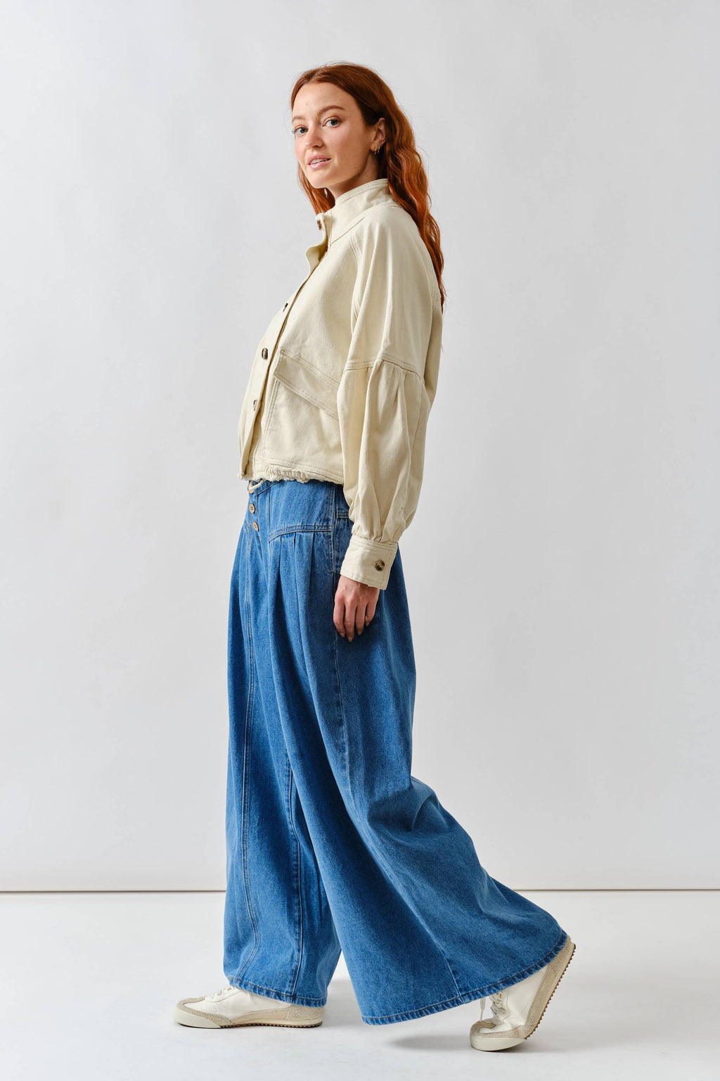 Women's Balloon Sleeve Twill Jacket - Cream