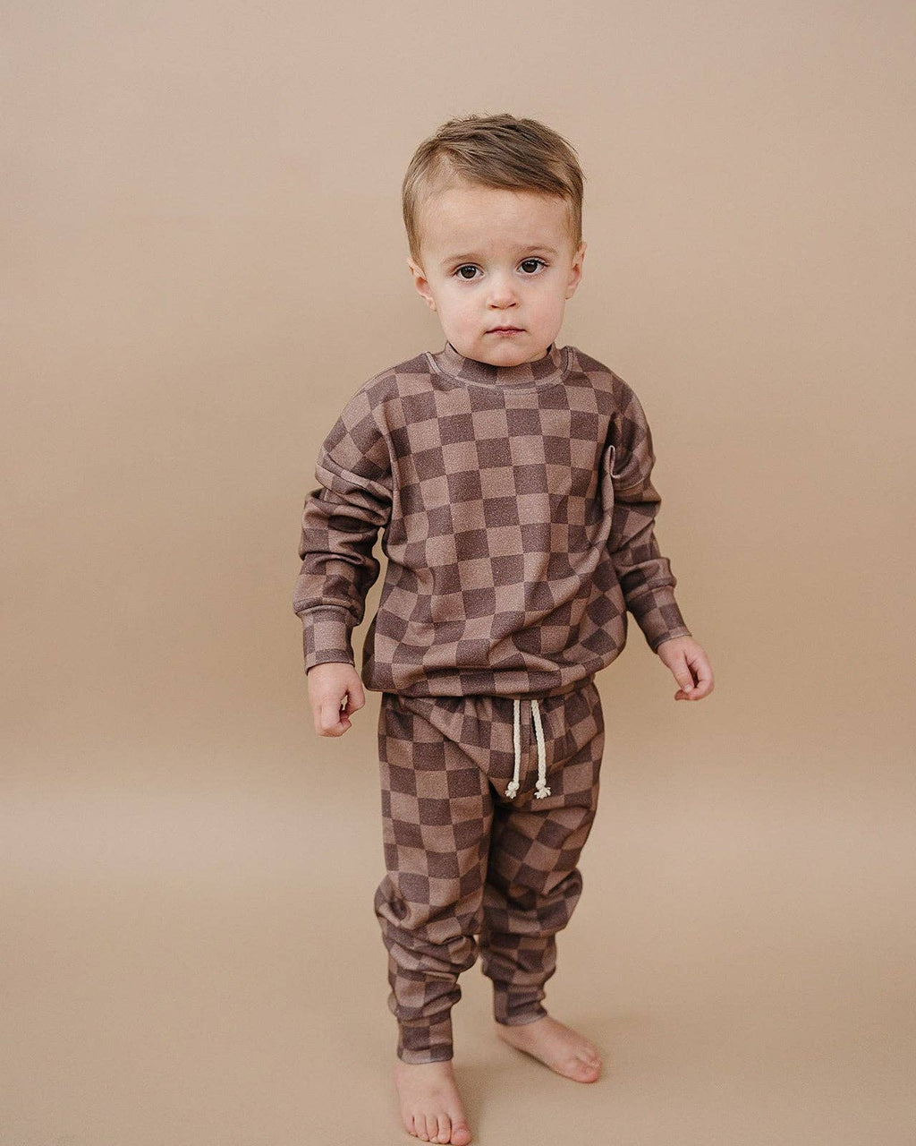 Lucky Panda Kids Jogger Set - Espresso Checkered