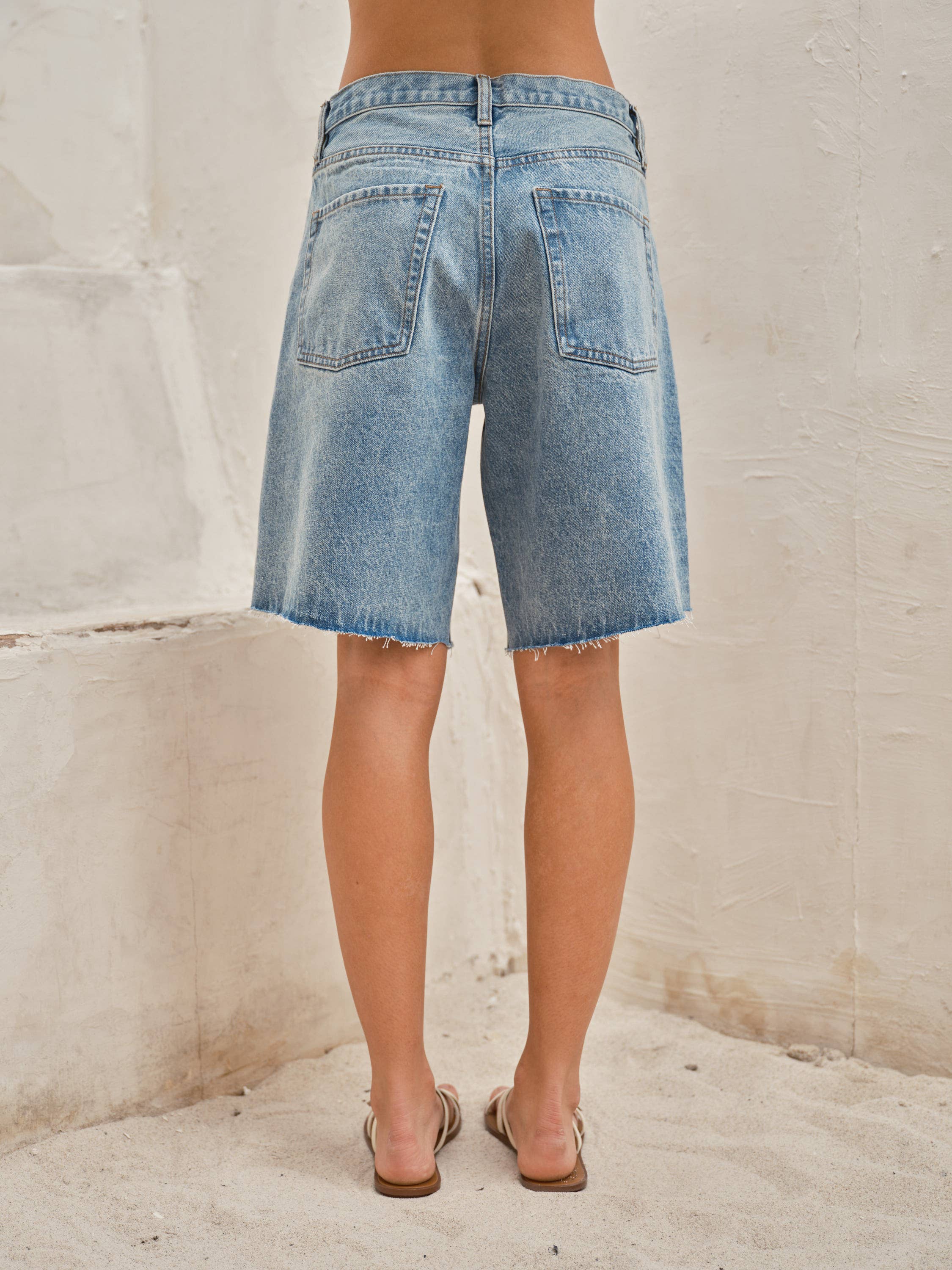 Women's Wide Leg Bermuda Shorts - Denim
