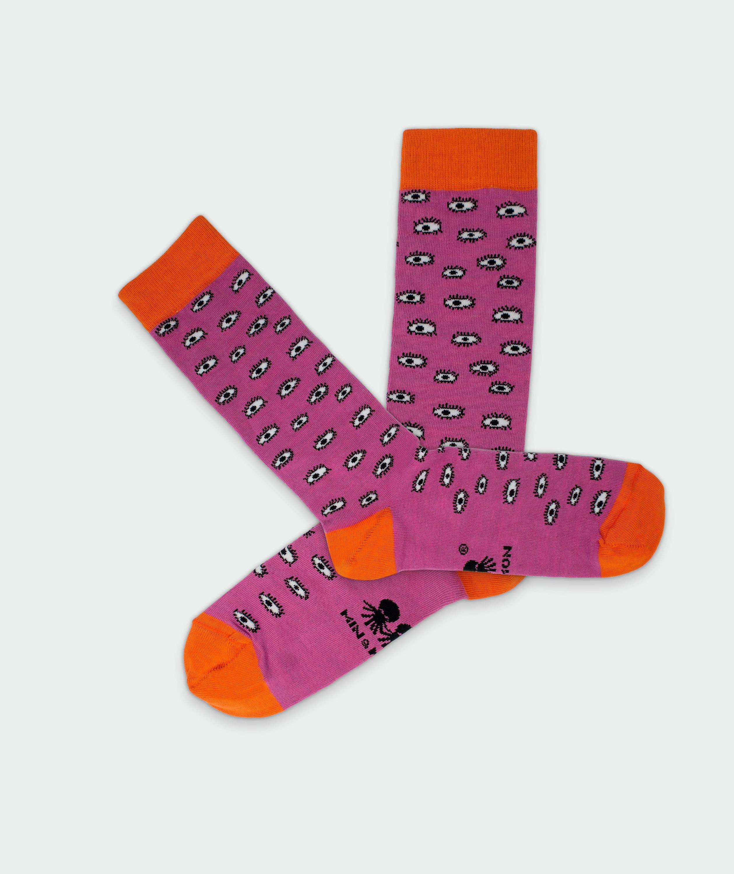 Min & Mon - Fuchsia and Orange Socks - All Over Eyes