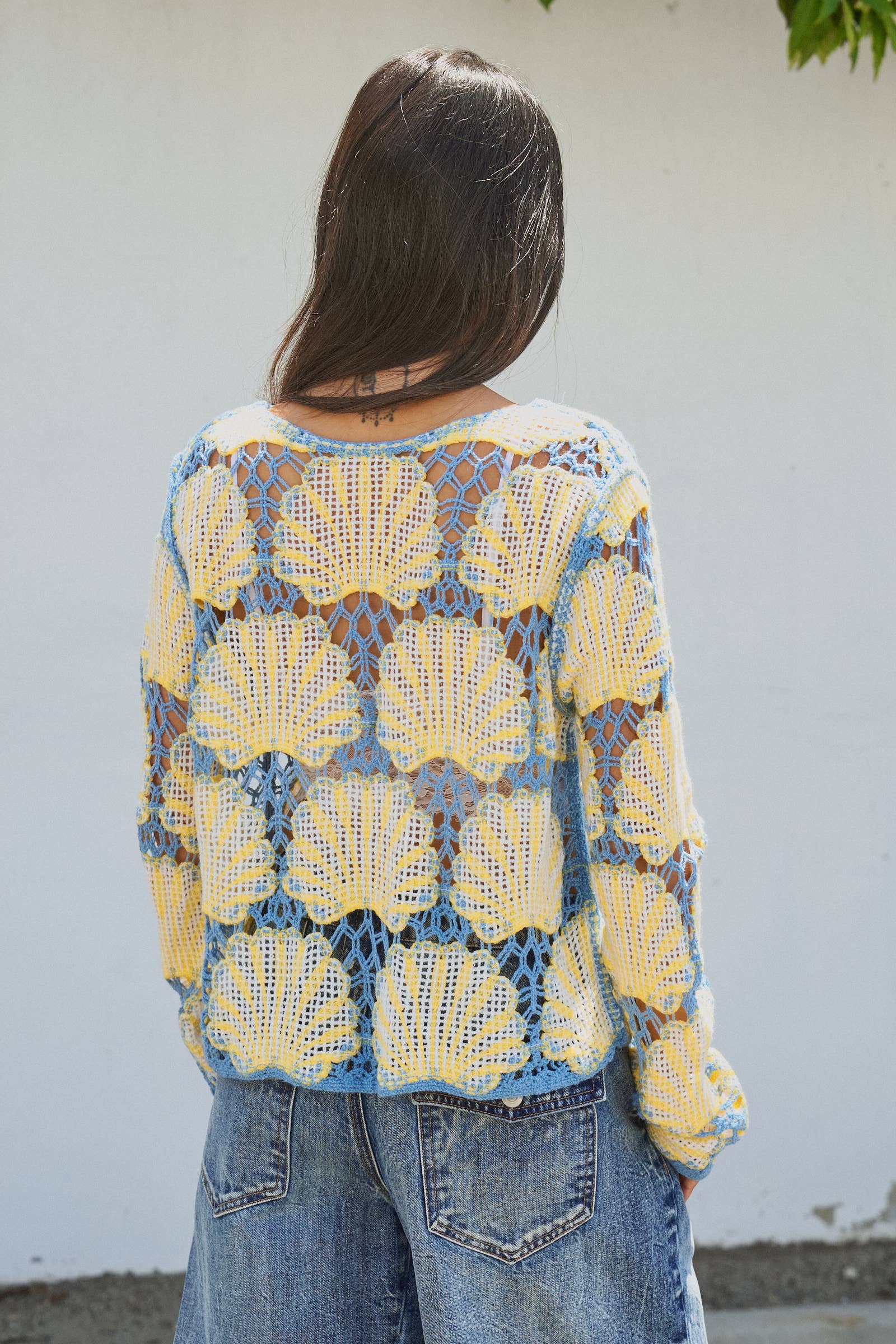 Women's Crochet Lace Seashell Scalloped Knit Top