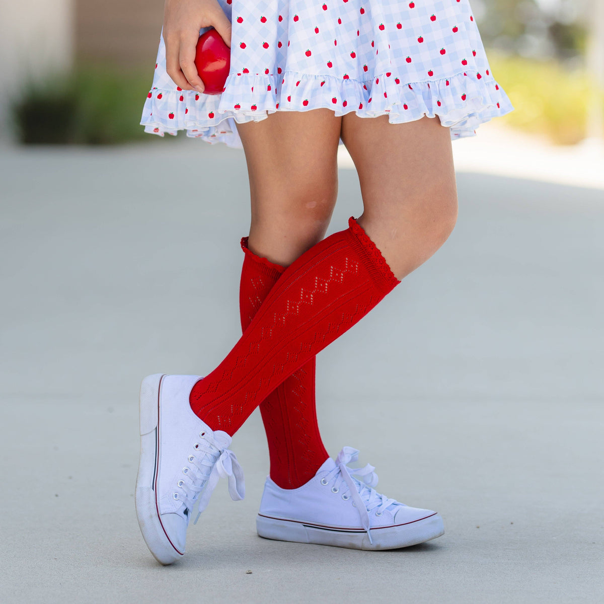 Little Stocking Co. Lace Top Knee High Socks - Bright Red