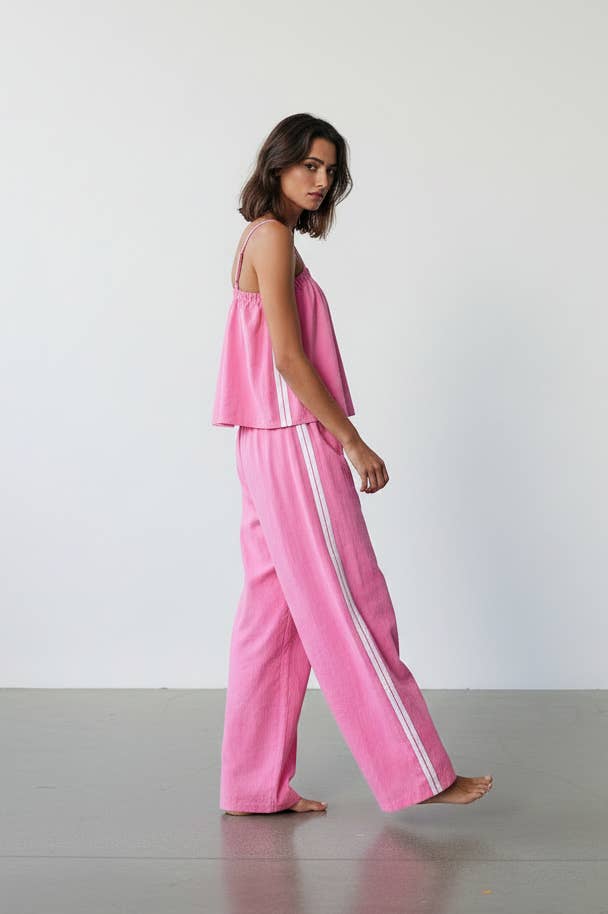 Women's Solid Cotton Camisole & Wide-Leg Pant Set - Pink