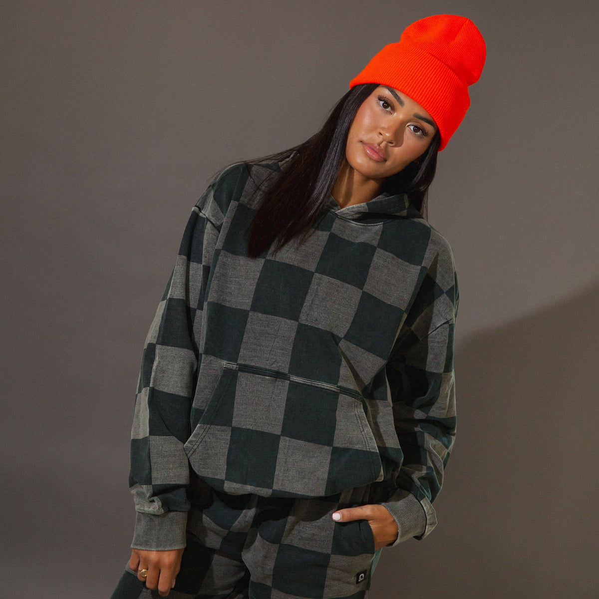 RAGS - Adult Unisex Hoodie - Black Denim Check