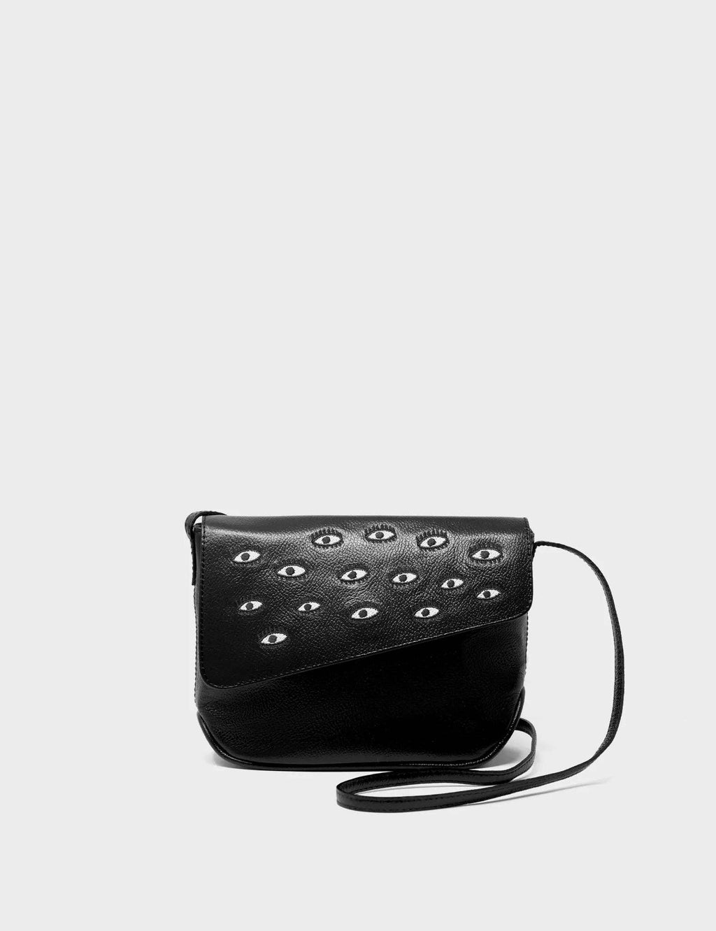 Min & Mon - Bruno Mini Crossbody Black Leather Bag - All Over Eyes