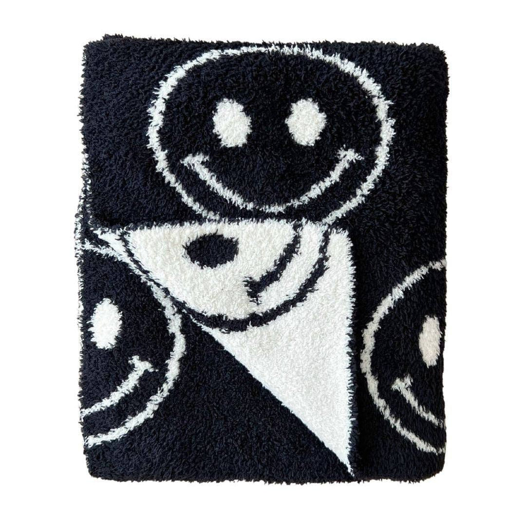 Lucky Panda Kids Baby Blanket - Smiley Plush Black