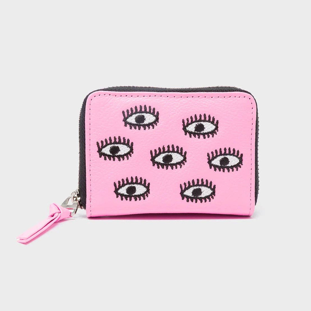 Min & Mon - Frodo Bubblegum Pink Leather Zip Around Wallet - Eyes Embroidery