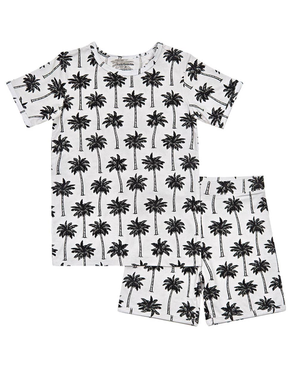 Lucky Panda Kids Bamboo Shorts PJs - Palm Style White