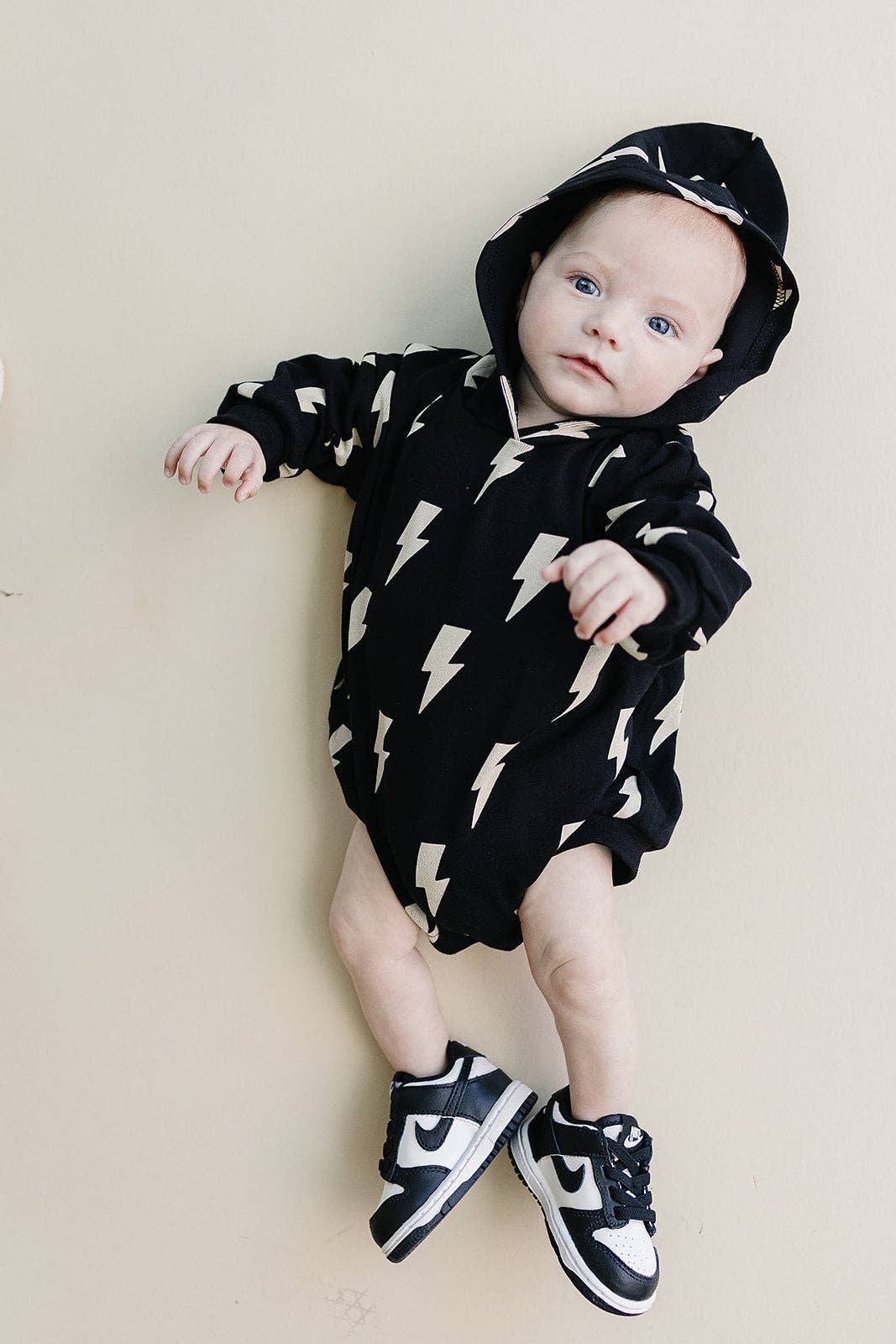 Lucky Panda Kids Hooded Bubble Romper - Black Bolts