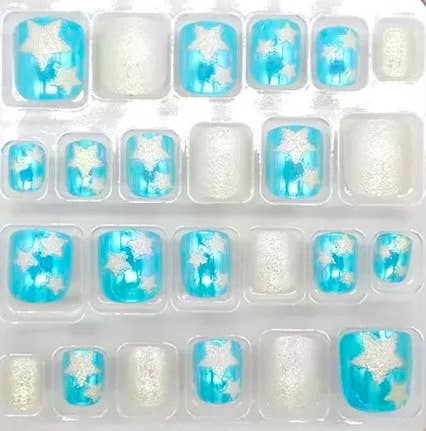Polish Me Silly Press On Nails - Teal Glitter Stars
