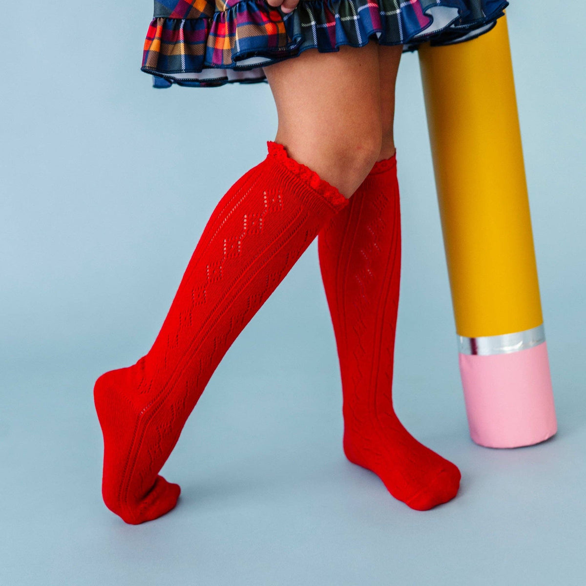 Little Stocking Co. Lace Top Knee High Socks - Bright Red