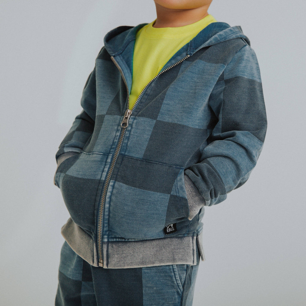 RAGS - Kids Zip-Up Hoodie - Blue Denim Check