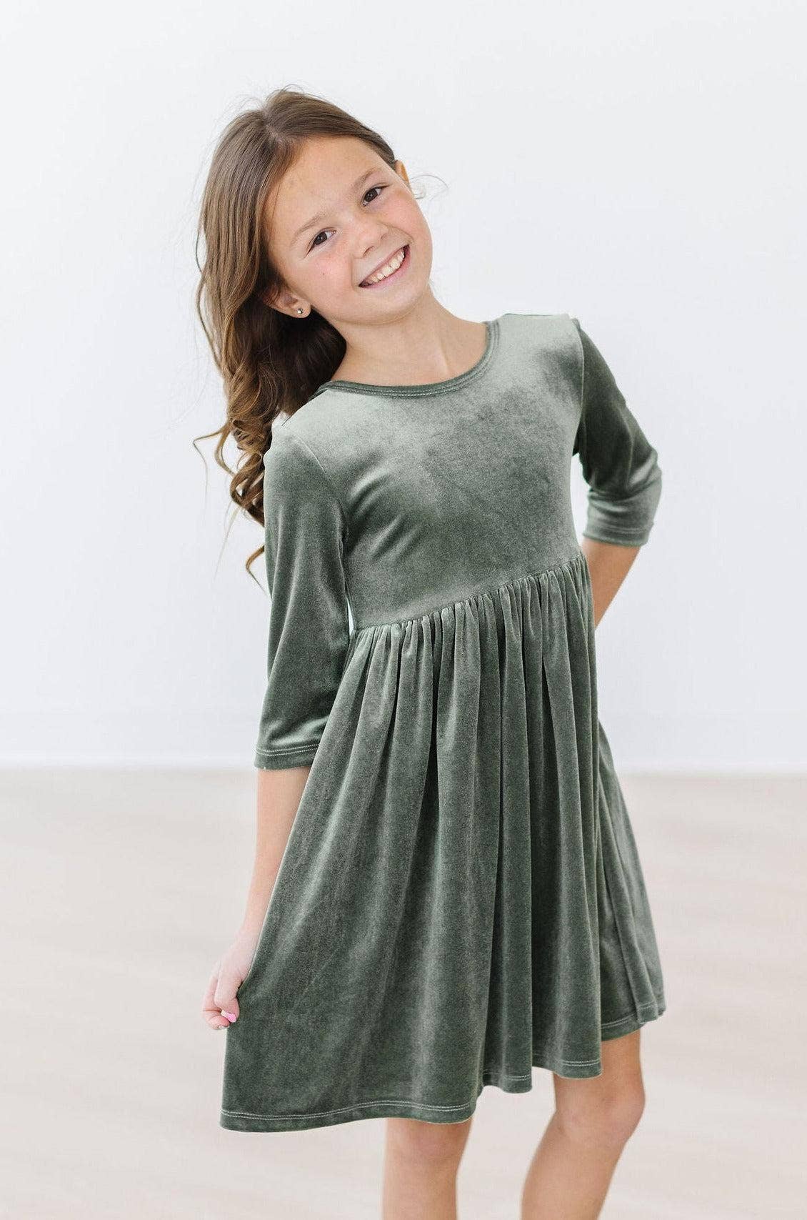 Mila & Rose Velvet Twirl Dress -  Sage