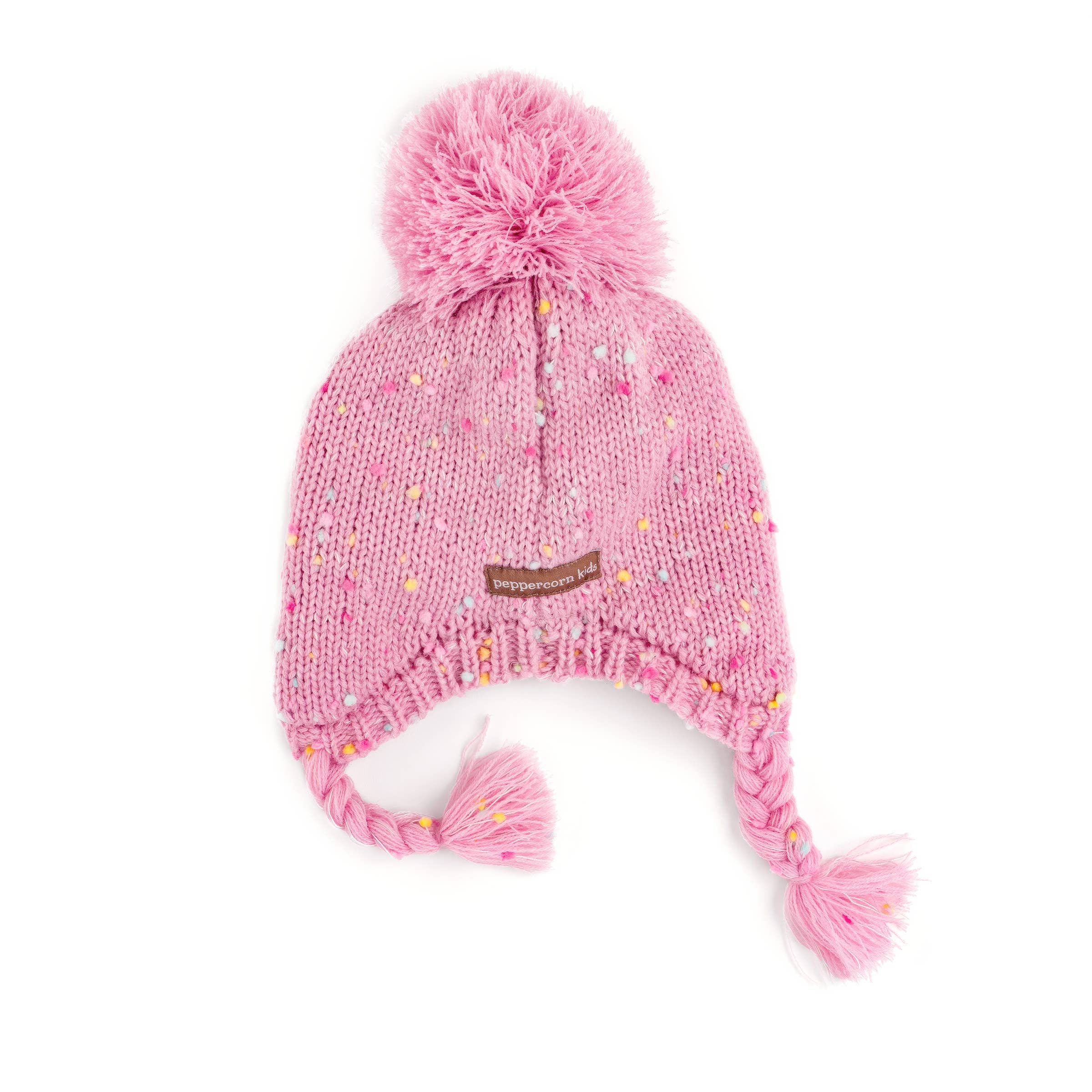 Sprinkled Earflap Hat with Braids - Pink