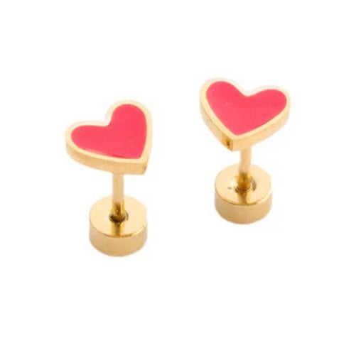 Pip Pop Post - Enamel Heart Stud Earring - Neon Pink