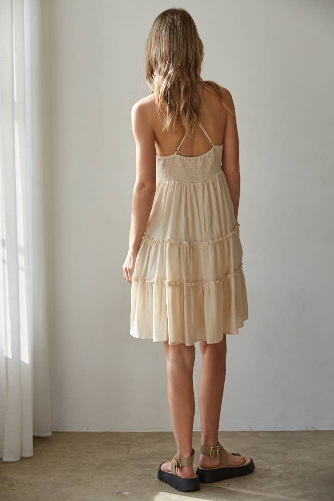 Women's Woven Cotton Sleeveless Ruffle Mini Dress - Natural