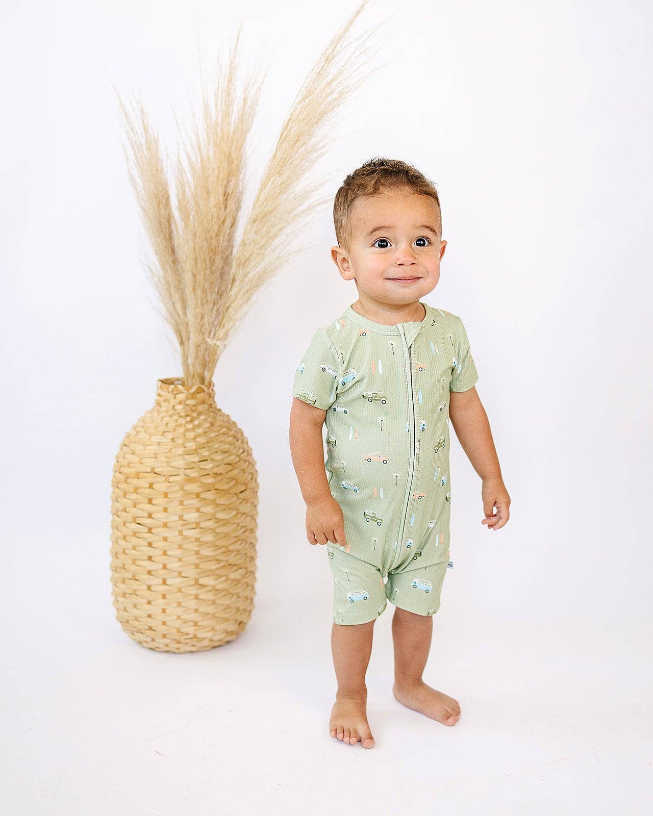 ava + oliver Short Zip Romper - Vintage Surf Cars