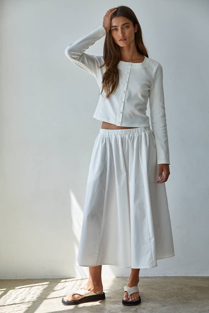 Women's Knit Ribbed 3/4 Sleeve Cardigan - Off White