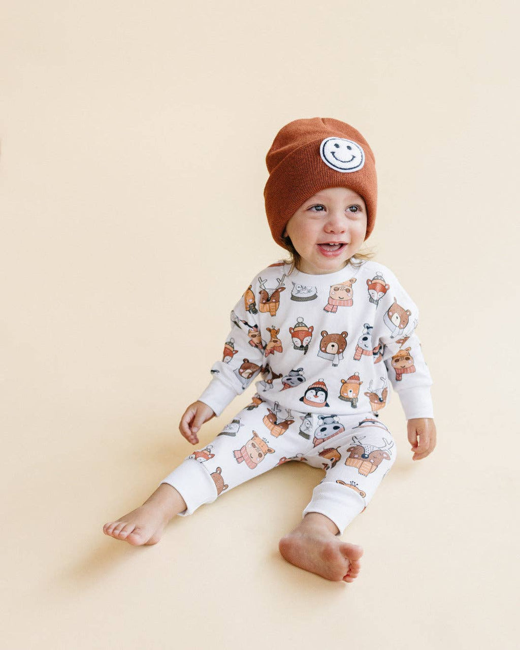 Lucky Panda Kids Smiley Beanie - Rust