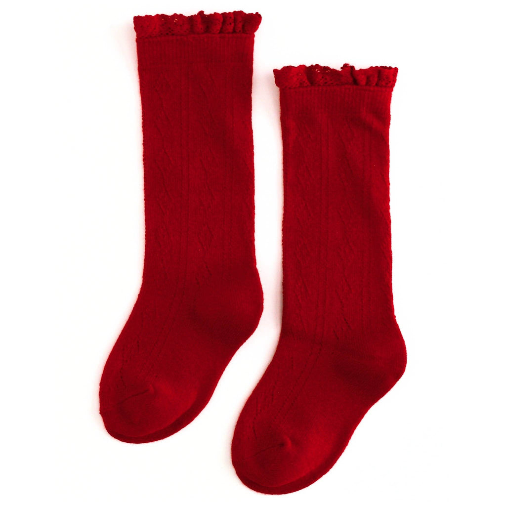 Little Stocking Co. Lace Top Knee High Socks - Bright Red