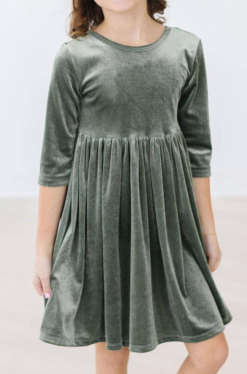 Mila & Rose Velvet Twirl Dress -  Sage