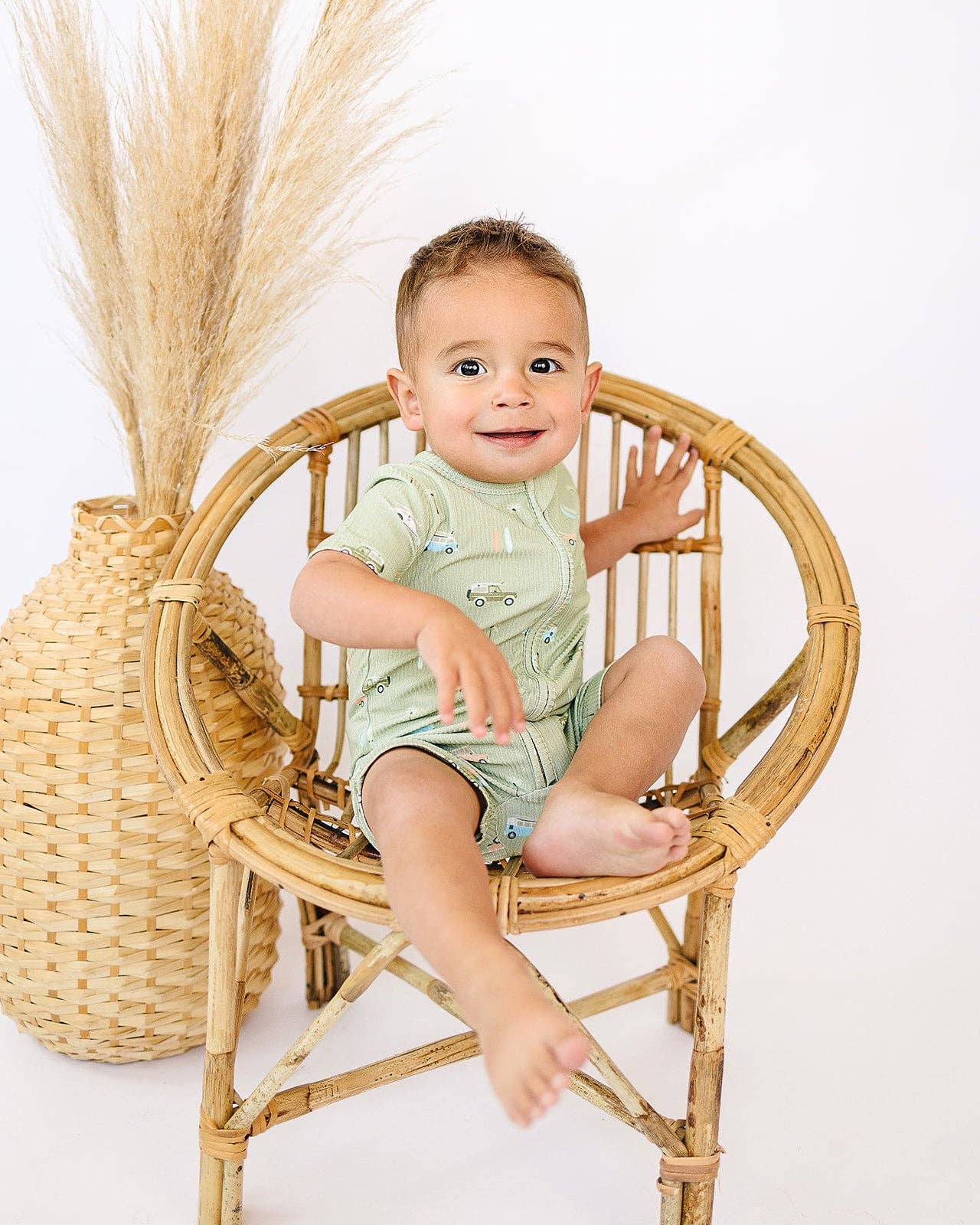 ava + oliver Short Zip Romper - Vintage Surf Cars