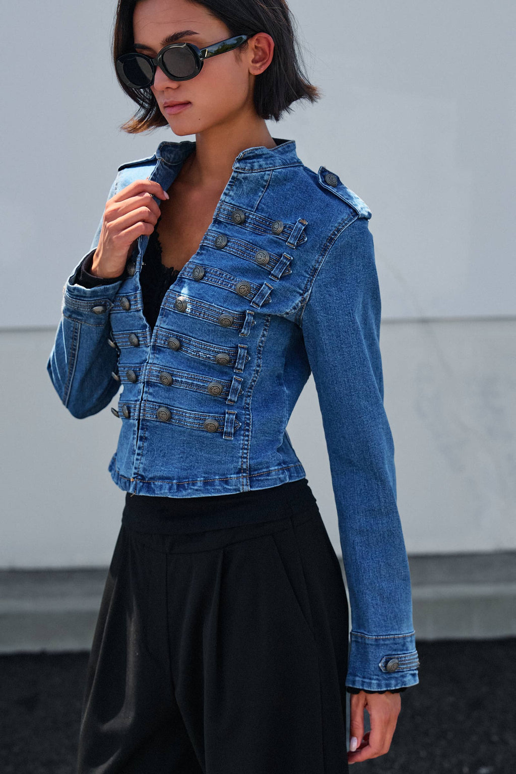 Women's Military Double-Button Denim Jean Jacket