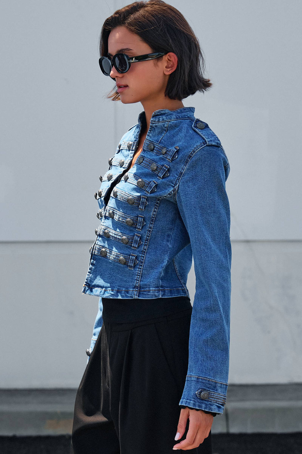 Women's Military Double-Button Denim Jean Jacket
