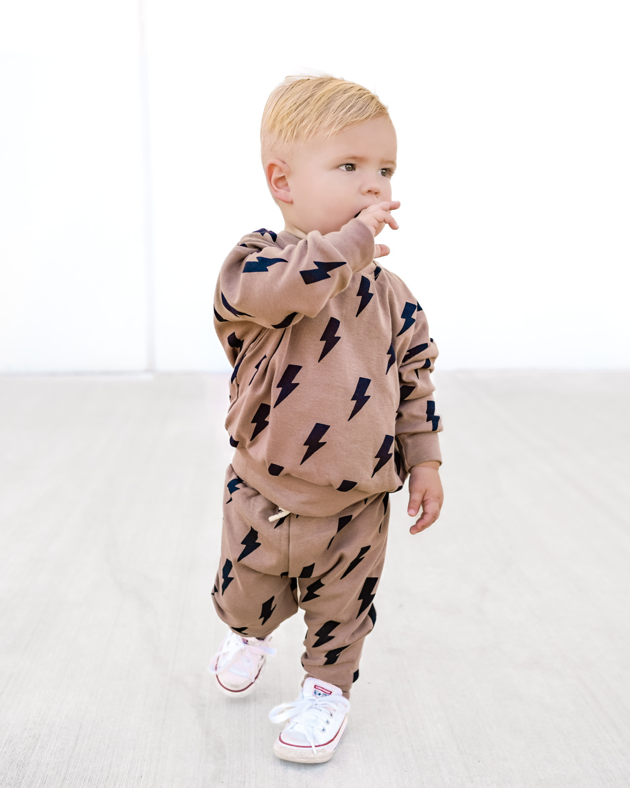 Lucky Panda Kids Jogger Set - Mocha Bolts