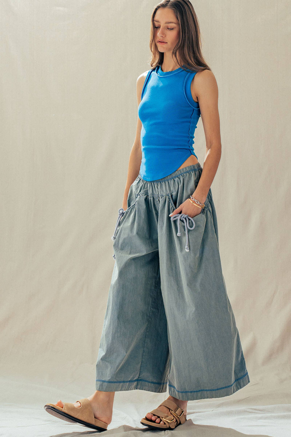 Women's Ribbed Slim Fit Sleeveless Tank Top - Blue