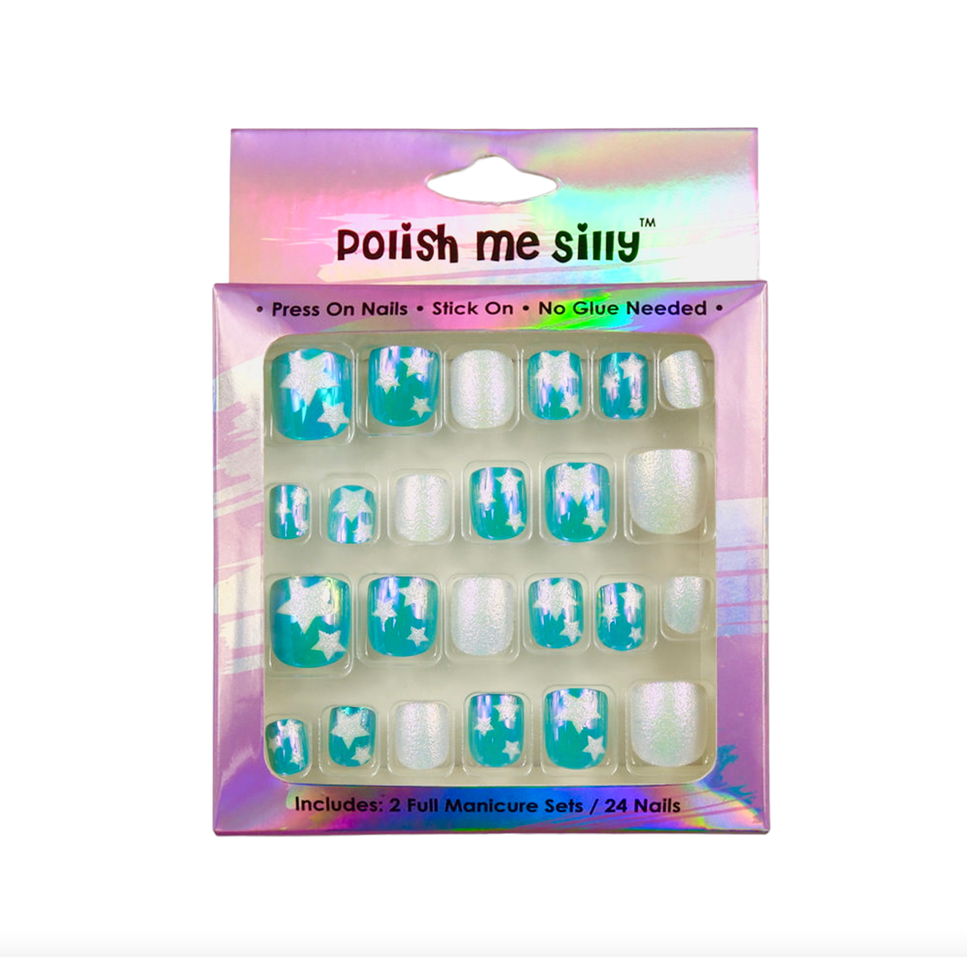 Polish Me Silly Press On Nails - Teal Glitter Stars