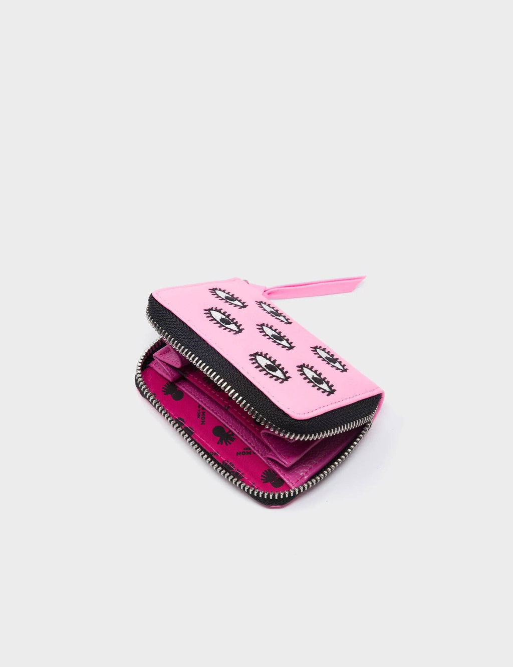 Min & Mon - Frodo Bubblegum Pink Leather Zip Around Wallet - Eyes Embroidery