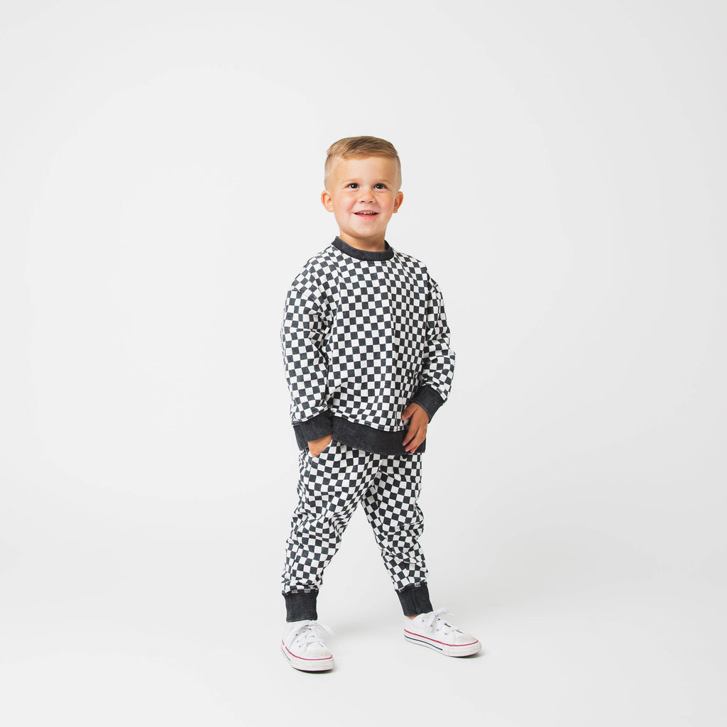 RAGS - Relaxed Fit Joggers - Black & White Mini Check