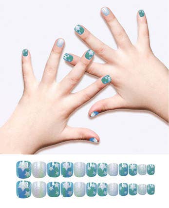 Polish Me Silly Press On Nails - Teal Glitter Stars