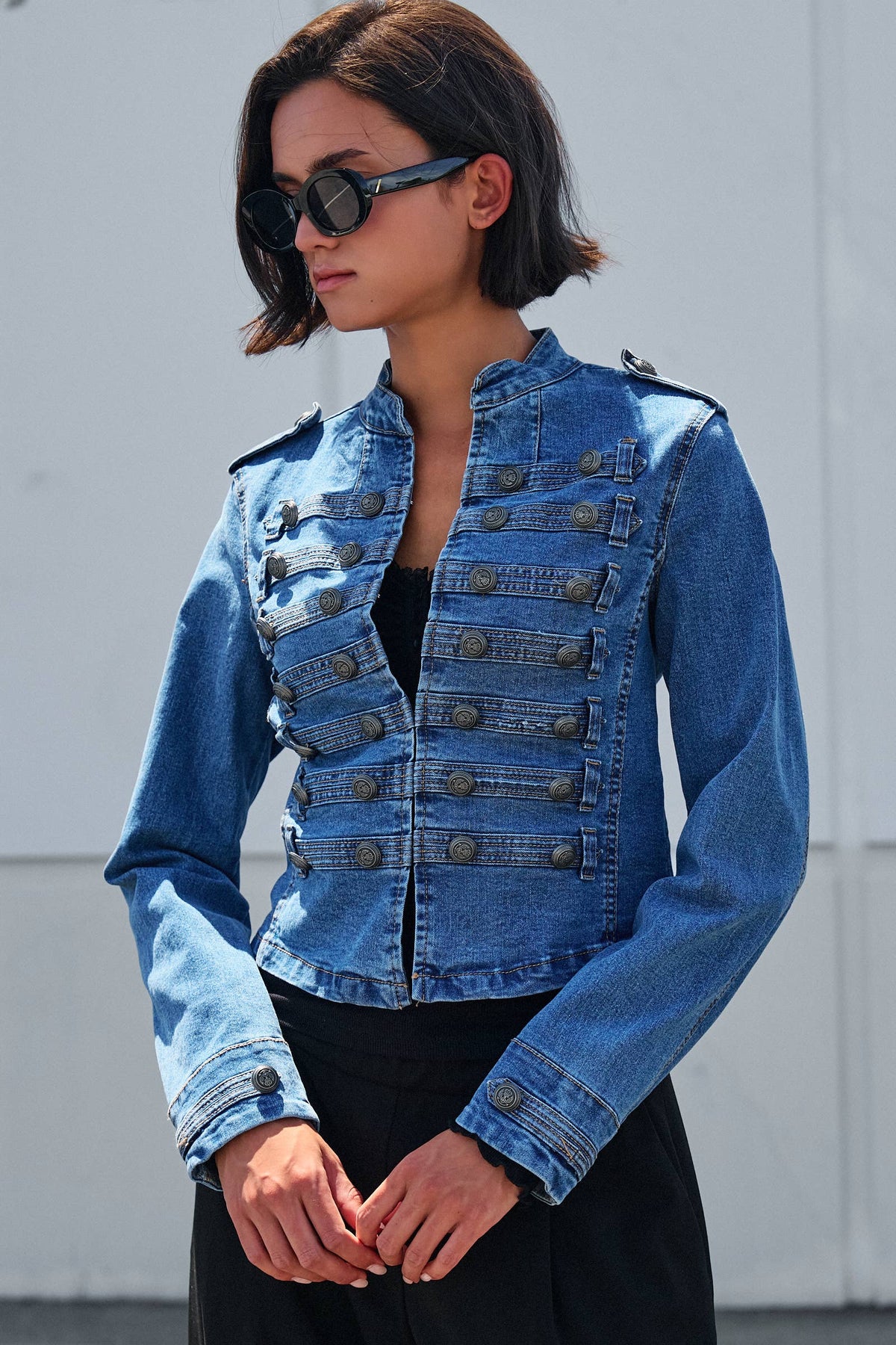 Women's Military Double-Button Denim Jean Jacket