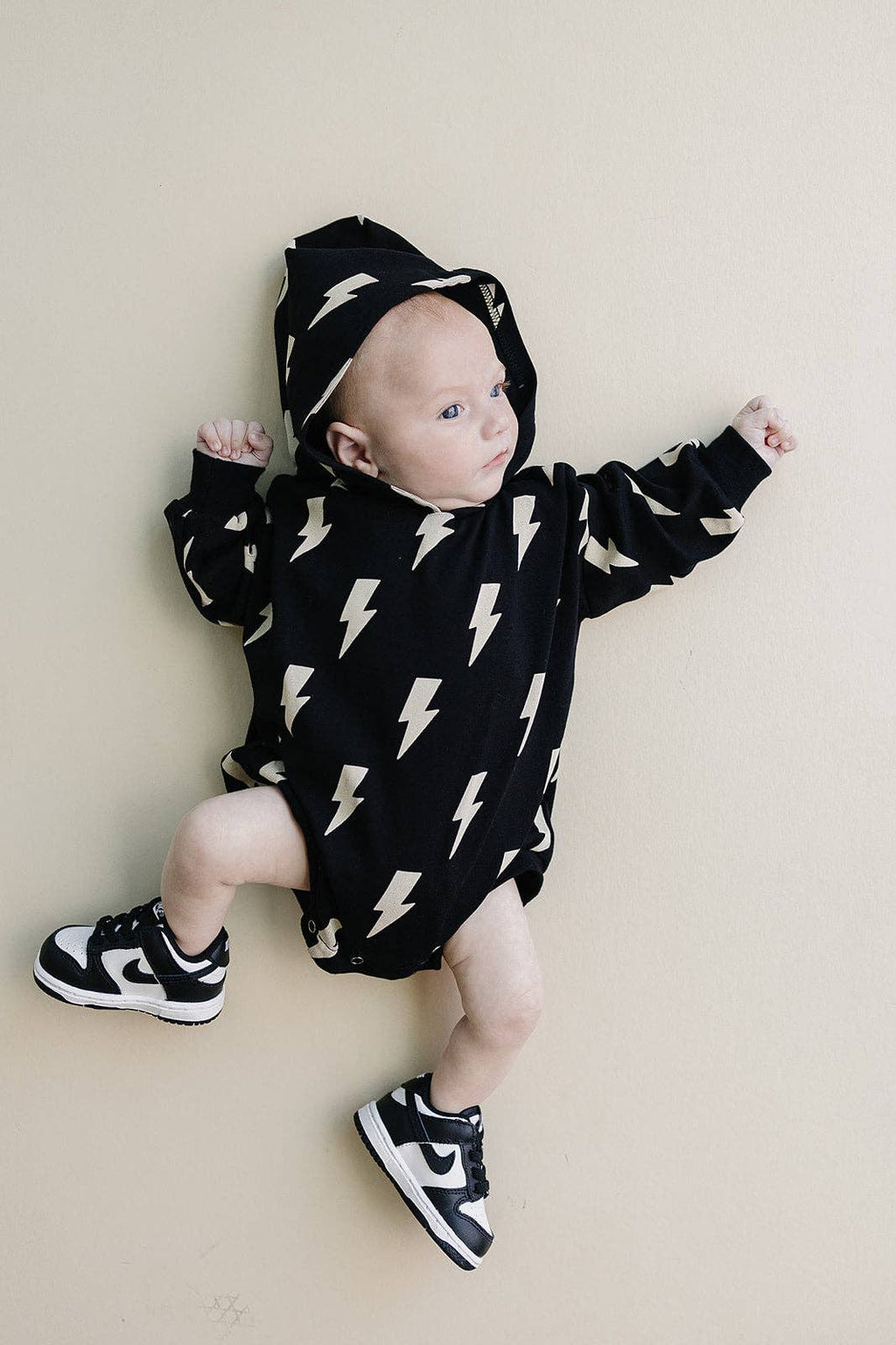Lucky Panda Kids Hooded Bubble Romper - Black Bolts